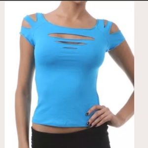 MSlashed, Laser Cut S/S Stretchy Top - NEW